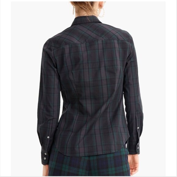J. CREW Women's Slim Stretch Perfect Shirt in Black Watch Tartan Sz 16 - Picture 3 of 7